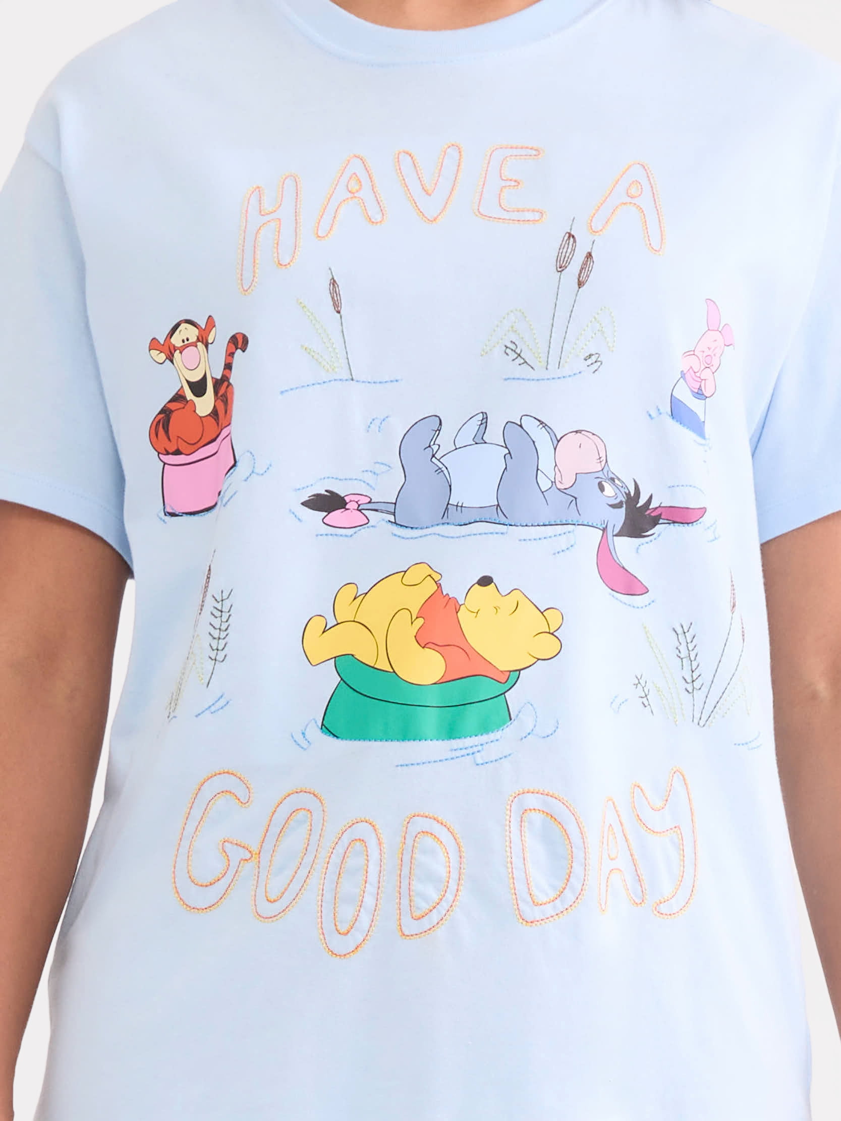 Winnie the Pooh Women’s Graphic Tee with Embroidery, Sizes XXS-XXL