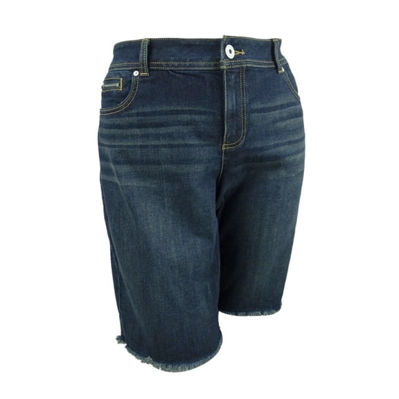 INC DENIM Womens Blue Stretch Pocketed Zippered No Gap Waistband Distress Bermuda Shorts 025