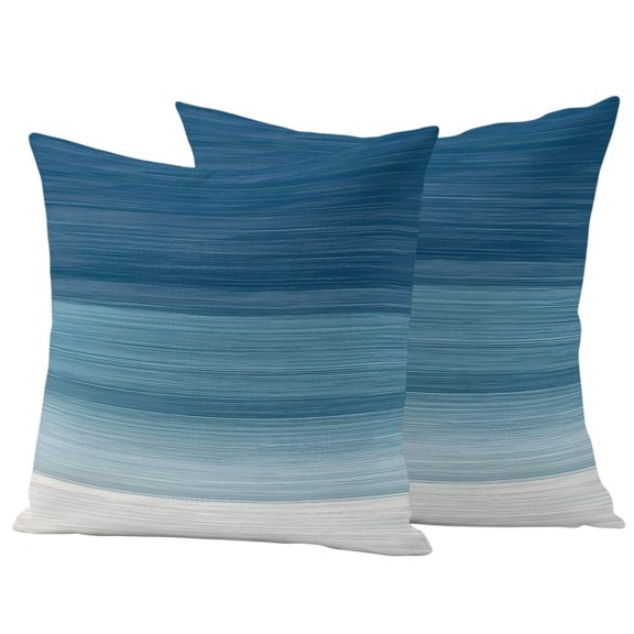 Outdoor Pillow Covers 24x24 Set of 2, Blue Ombre Stripes Waterproof Patio Throw Pillow Covers for Couch Sofa Chair, Vintage Gradient Abstract Lines Art Decorative Pillowcases for Throw Pillows