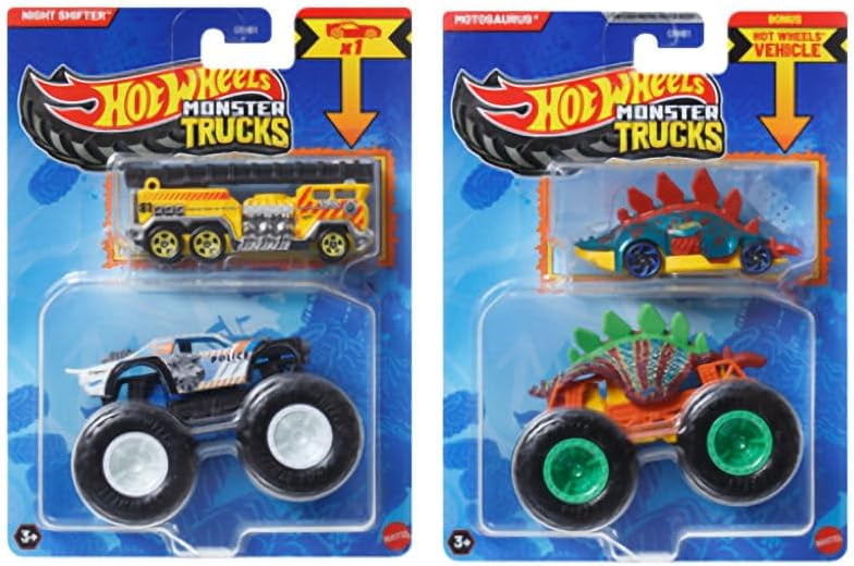 Hot Wheels Monster Trucks with Crushable Car, Race, Smash, Crash and Go Big, Bundle of 8 GRH81-999Q