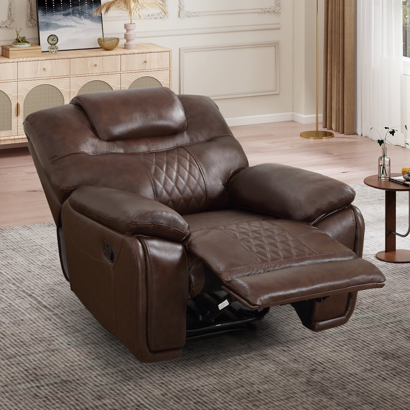 Bonzy Home Genuine Leather Manual Recliner Chair — Oversized Ergonomic Single Recliner with Soft Armrests & Flexible Footrest for Living Room