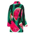 thumbnail image 2 of Green Striped Watermelon Pattern Women Bathrobe One Size Univeral Fits Fashion Lightweight Plush Fleece Long Robe For Women, 2 of 3