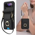 thumbnail image 6 of for Samsung Galaxy Z Flip 3 Wallet Case Crossbody, PU Leather Zipper Handbag Purse Flip Cover, Back Card Slots, Adjustable Shoulder Strap, Finger Ring Stand for Samsung Galaxy Z Flip 3, Black, 6 of 7