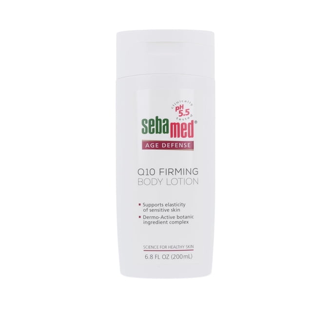 Sebamed Age Defense Q10 Loción corporal reafirmante con manteca de karité, aceite de argán y extracto de cebada, humectante antienvejecimiento, 6.8 onzas líquidas (200 mililitros)