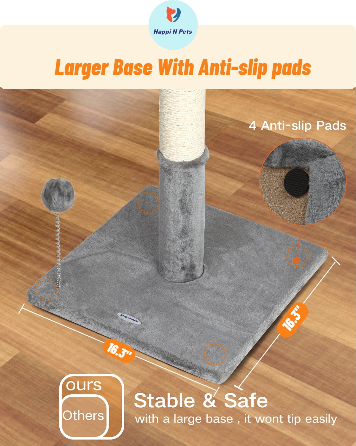 Happi N Pets 26" Cat Scratching Post with Perch, Cat Tree Tower Featuring with Hanging Balls & Viewing Platform, Stable Cat Tower-Light Gray