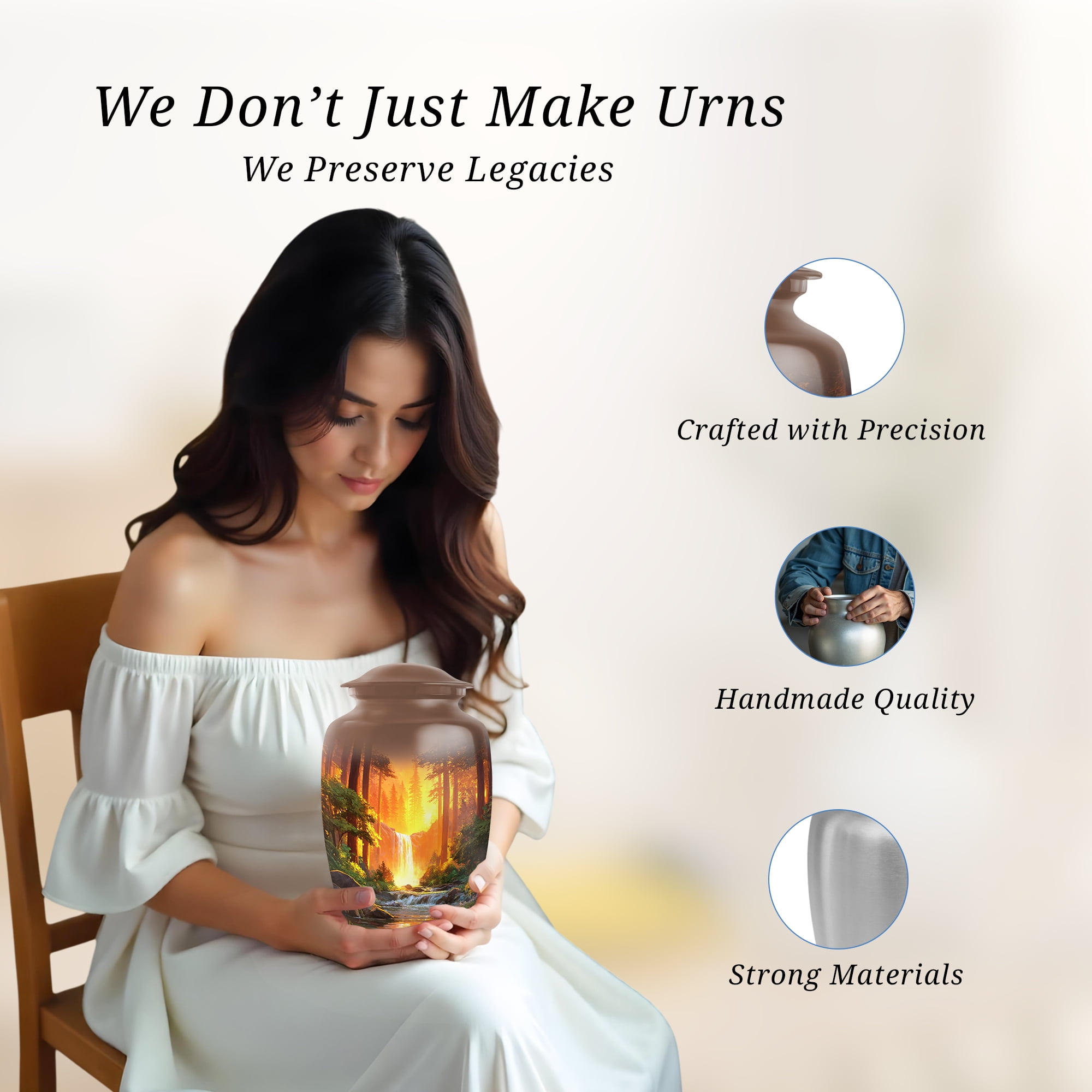 Waterfall Funeral Urn For Adult Mother, Cremation Urn For Human Ashes Large Adult, Burial Urns For Ashes Male, Brown Urns For Male And Female, 10 Inch