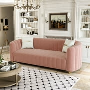 83'' Velvet Sofa for Living Room Modern Couch 3-Seater Apartment Sofa with 2 Pillows & Golden Metal Legs(Pink)