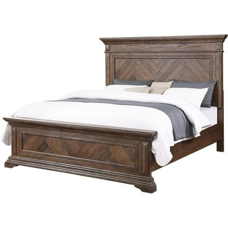 Pemberly Row Contemporary Solid Wood Queen Bed in Brushed Walnut