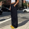 thumbnail image 4 of Khunlpohl Womens Casual Pants Elastic Waist Solid Color Joggers Pant Straight Legs Lightweight Loose Trousers with Pockets, 4 of 5