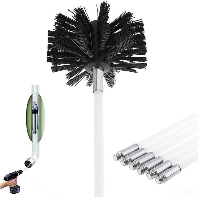Kit de cepillo para chimenea, cepillo para herramientas de limpieza de chimenea, kit de barrido de chimenea que contiene 6 varillas flexibles (61 cm) y 1 kit de barrido de chimenea para estu