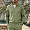 thumbnail image 2 of Men’s Waffle Knit Full Zip Track Jacket, Stand Collar Long Sleeve Casual Athletic Warm Outerwear Coat Size 3XL Army Green, 2 of 6