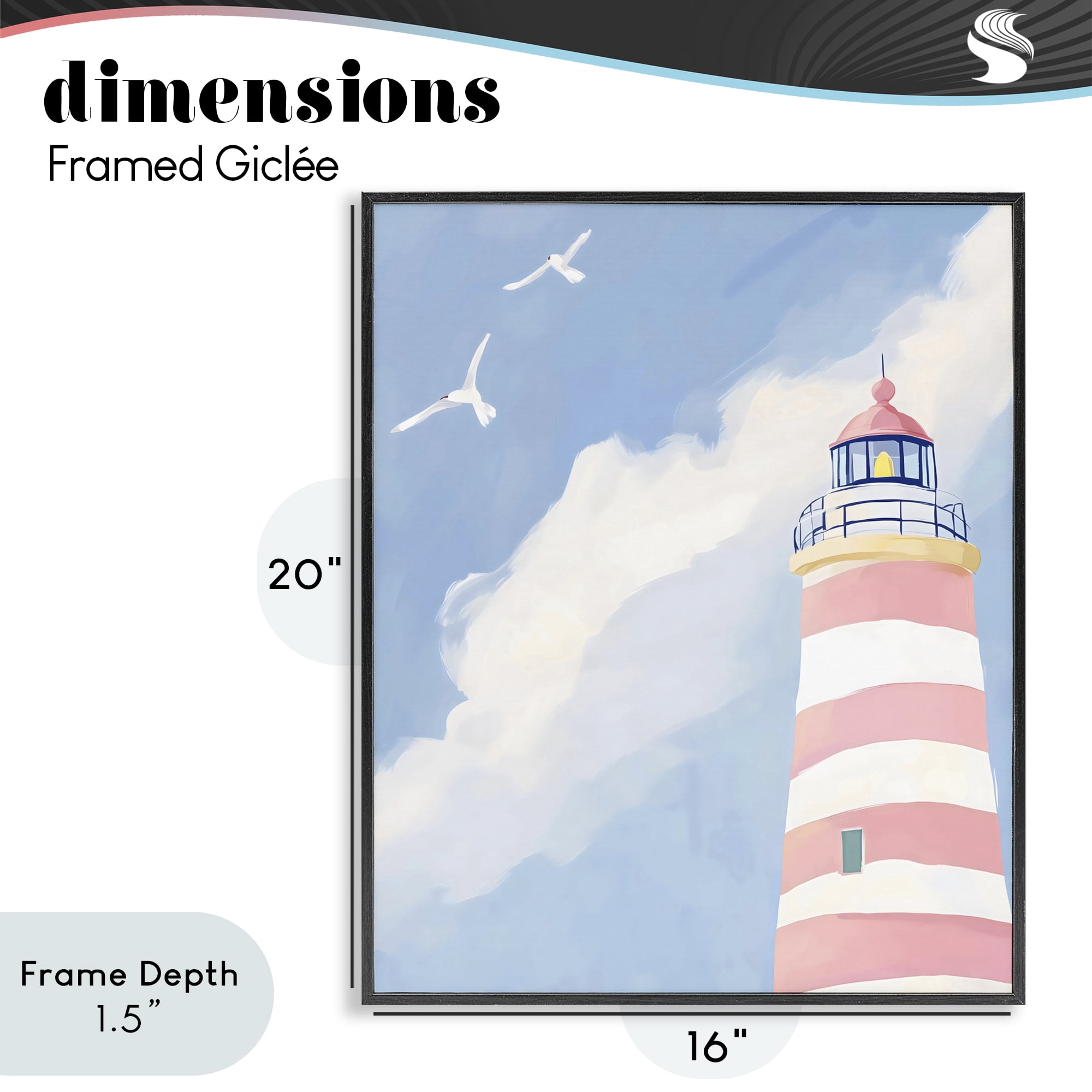 Stupell Industries Striped Lighthouse with Seagulls Black Framed Giclee Art, design by The Prints Vibe