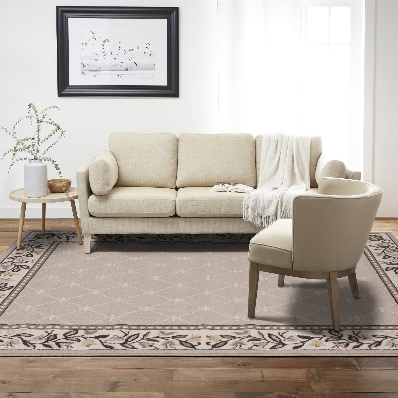 Home Dynamix Premium Aydin Traditional Diamond Floral Area Rug, Soft Beige, 5'3"x7'5"