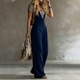thumbnail image 4 of Ke1Clo Spring Fall Jumpsuits for Women Sleeveless Loose Wide Leg Cargo Rompers with Pocket Casual Solid High Waist Romper Dark Blue L, 4 of 5