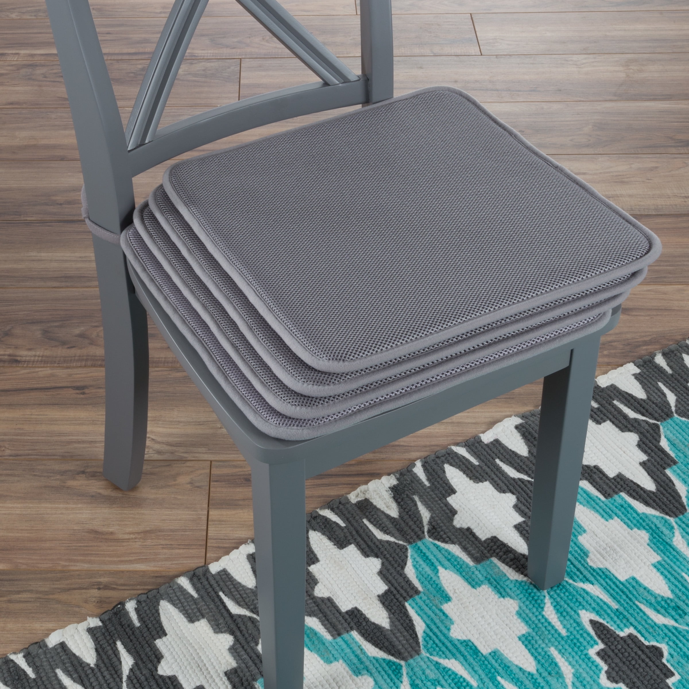 Chair Cushions 4 Set Square Foam 16 X Pads With Ties For Kitchen Dining Room Patio Tailgating Machine Washable By Lavish Home Dark Gray