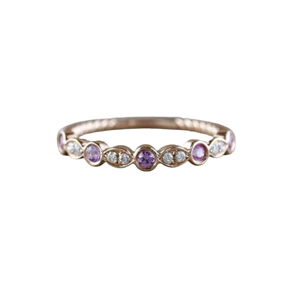 HeartsAndYou 1ct Natural Amethyst & Diamond Band 14k SOLID Rose Gold Braided Petite Dainty