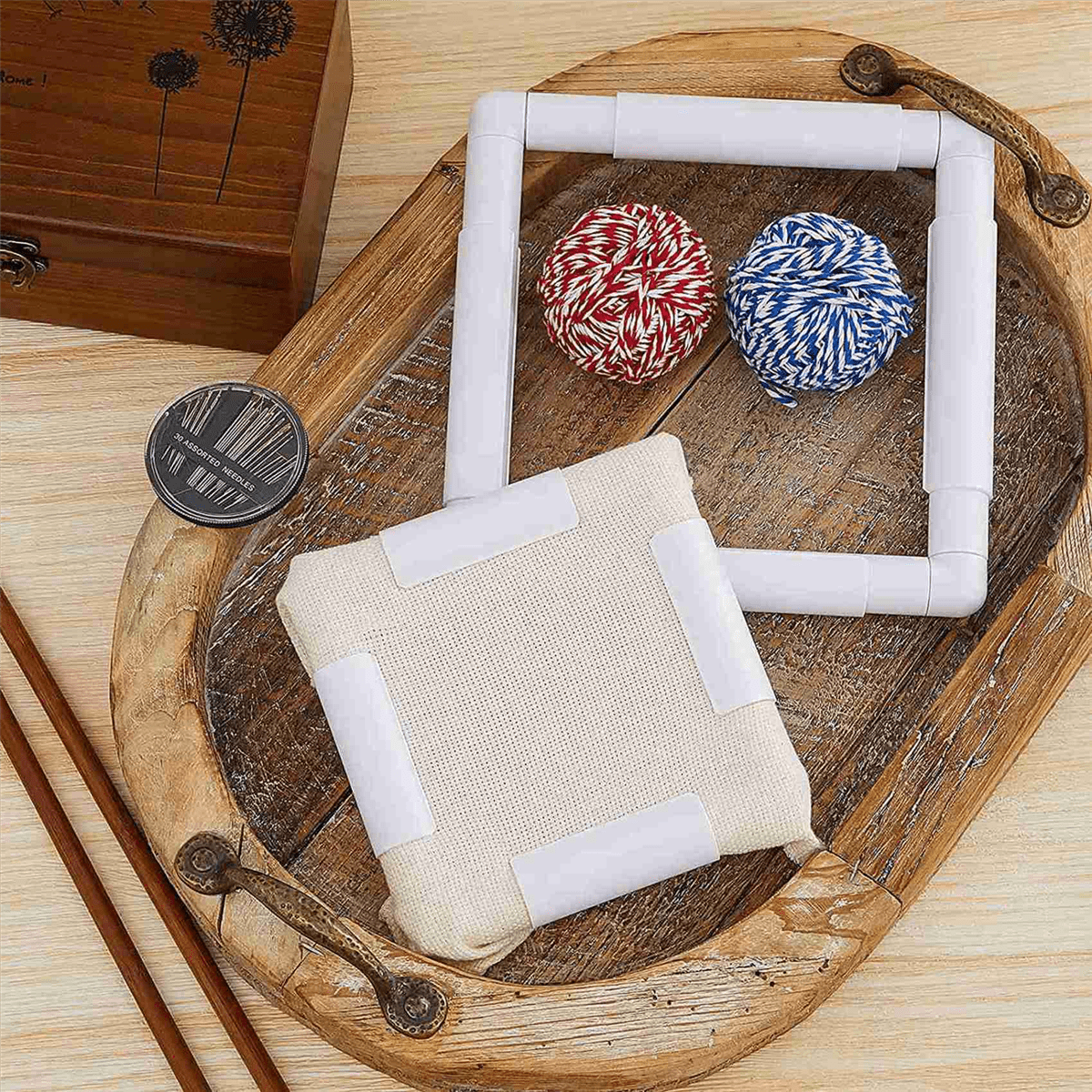 4Pc Frame Square Embroidery Hoops Q Snaps for Quilting Frame Sewing Hoop, 6X6 Inch,8X8 Inch