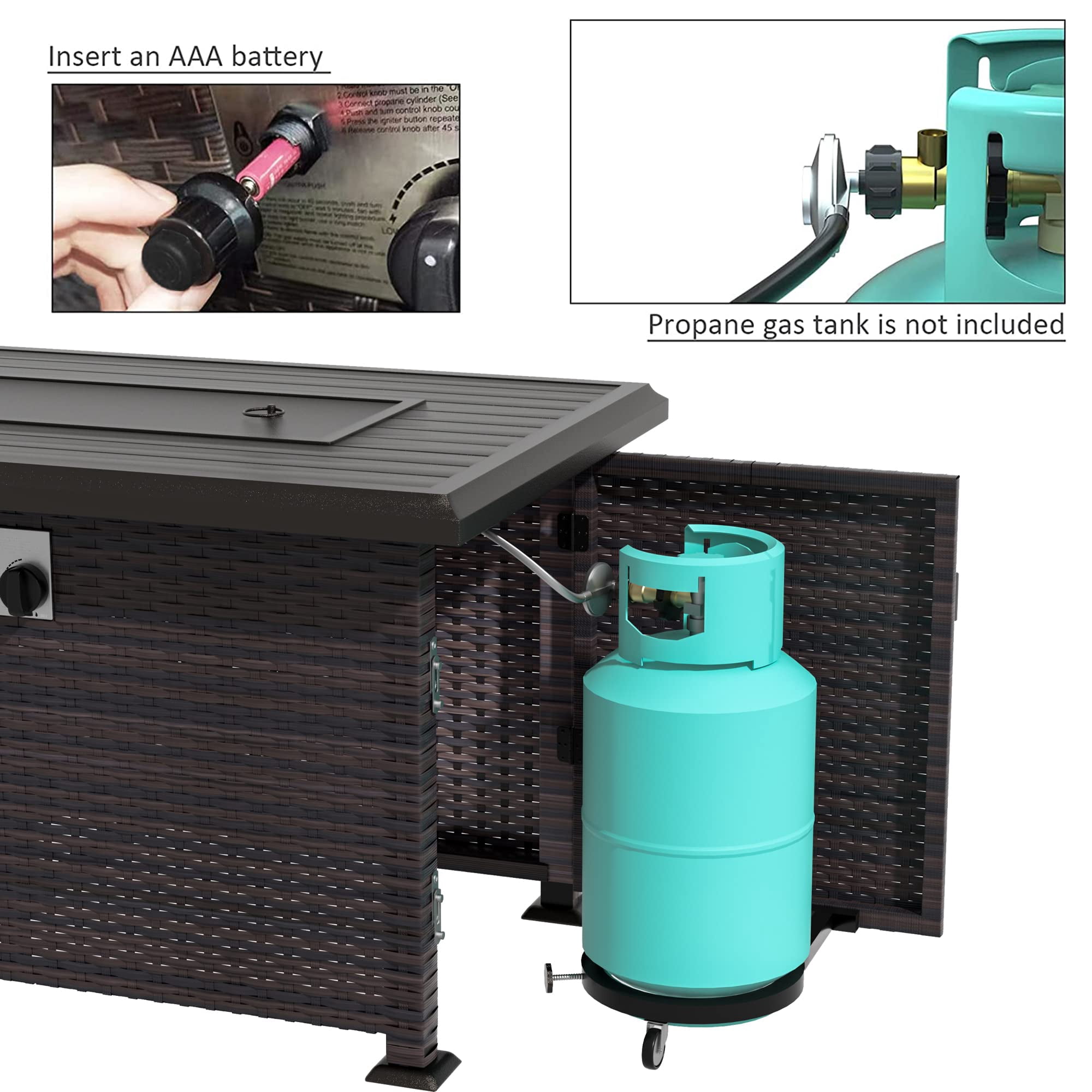ALAULM 7-Piece Patio Conversation Set with Propane Fire Pit Table, Black