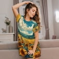 thumbnail image 3 of Easygdp Field Style Bicycle Young Sunflower Camisón de manga corta para mujer, informal, estampado, 3 of 6