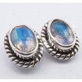 thumbnail image 2 of SilverStarJewel 925 Sterling Silver Rainbow Moonstone Old Style Studs Earrings 0.4" Handwork, 2 of 3