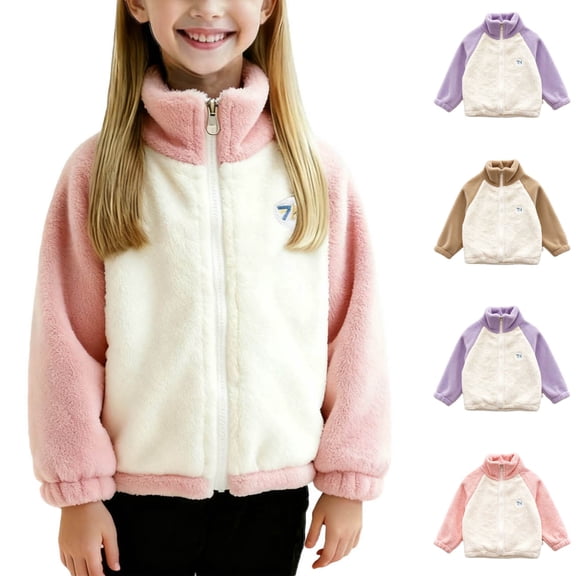 Rvasteizo Girls Jacket Sweet Fleece Zip Up Fleece Lined Light Warm Long Sleeve Coat for 1 to 10Years