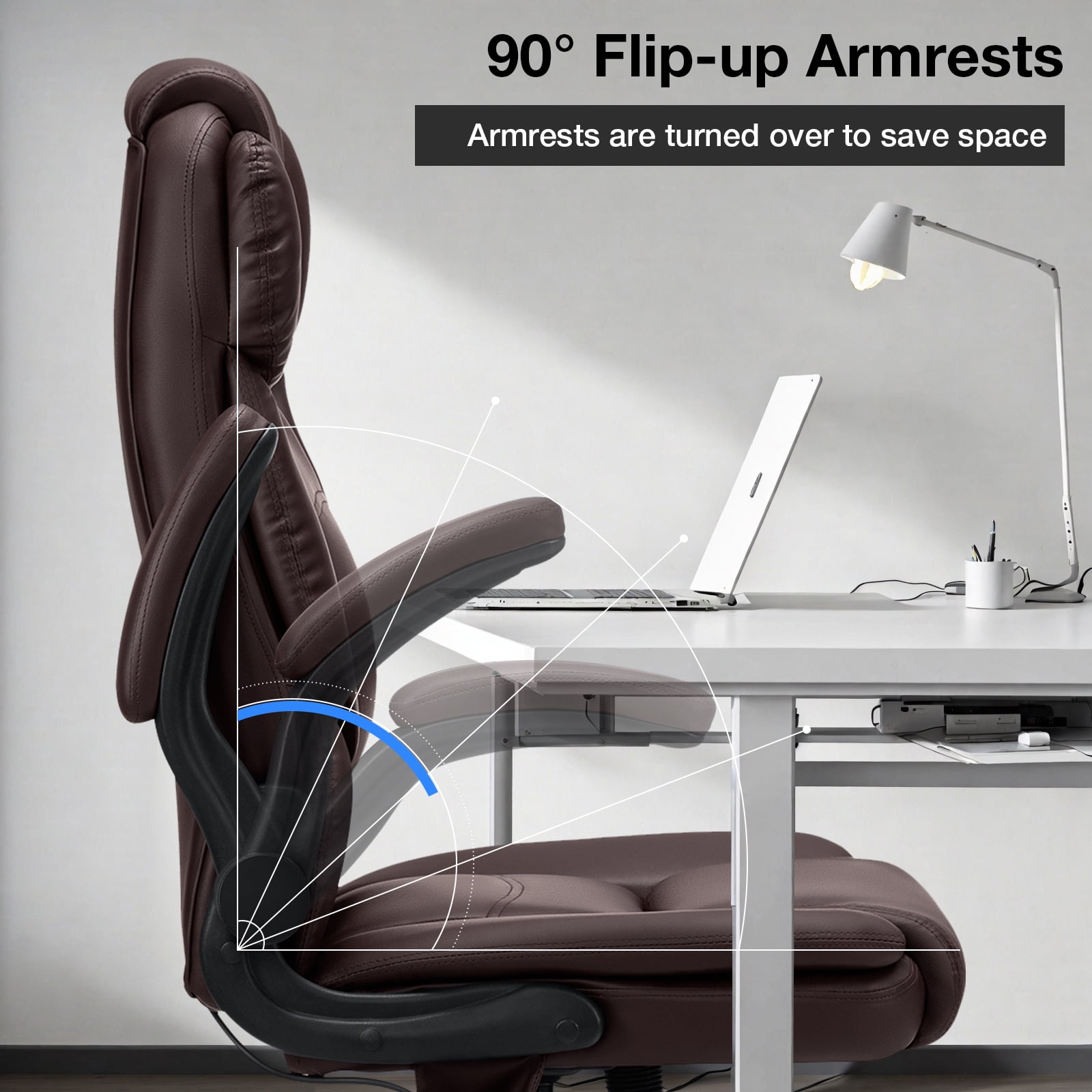 Hoffree Big and Tall Office Chair, 500LBS Executive Desk Chair with Adjustable Lumbar Support Ergonomic Computer Leather Chair with Padded Flip up Arms and Spring Cushion for Home Office