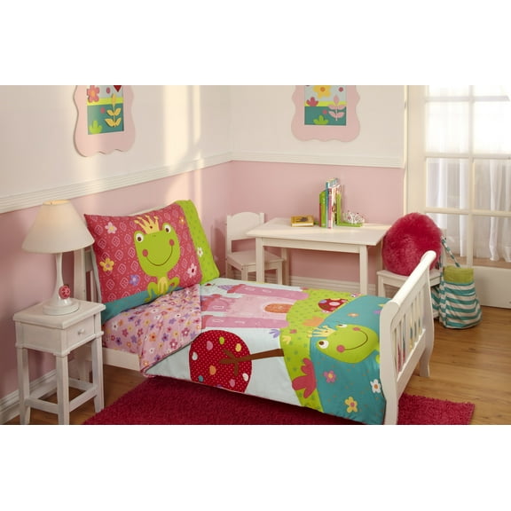 Everything Kids Fairytale Pink, Green and Teal 4 Piece Toddler Bed Set