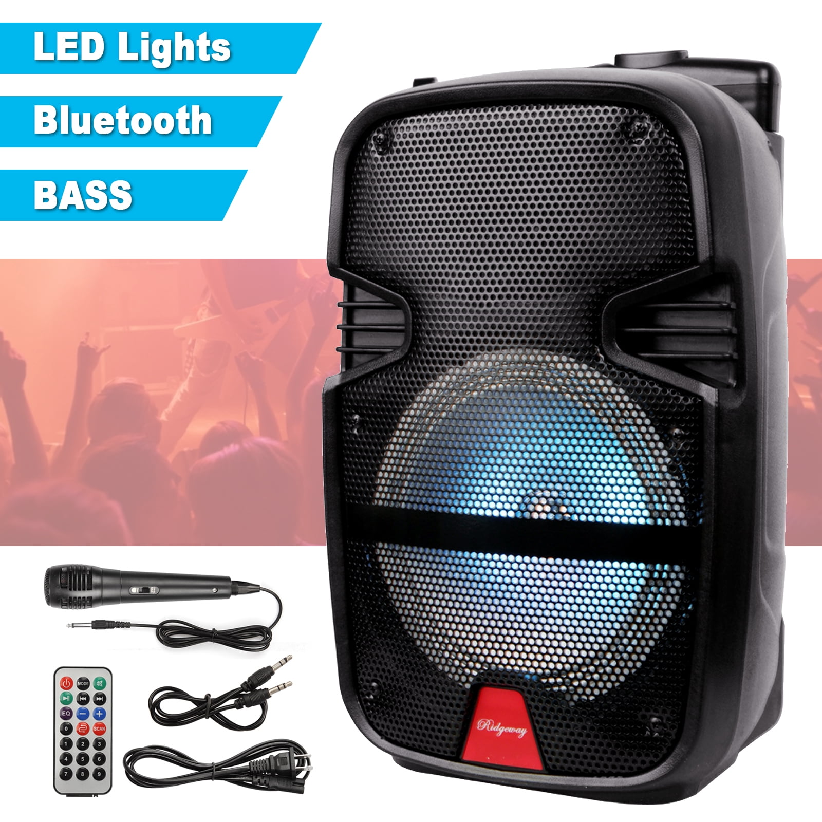 Funkeen Rechargeable Heavy Bass Sound System Waterproof Bluetooth Wireless Portable Speaker with Light Microphone Remote Control, Black, (Pack of 5)