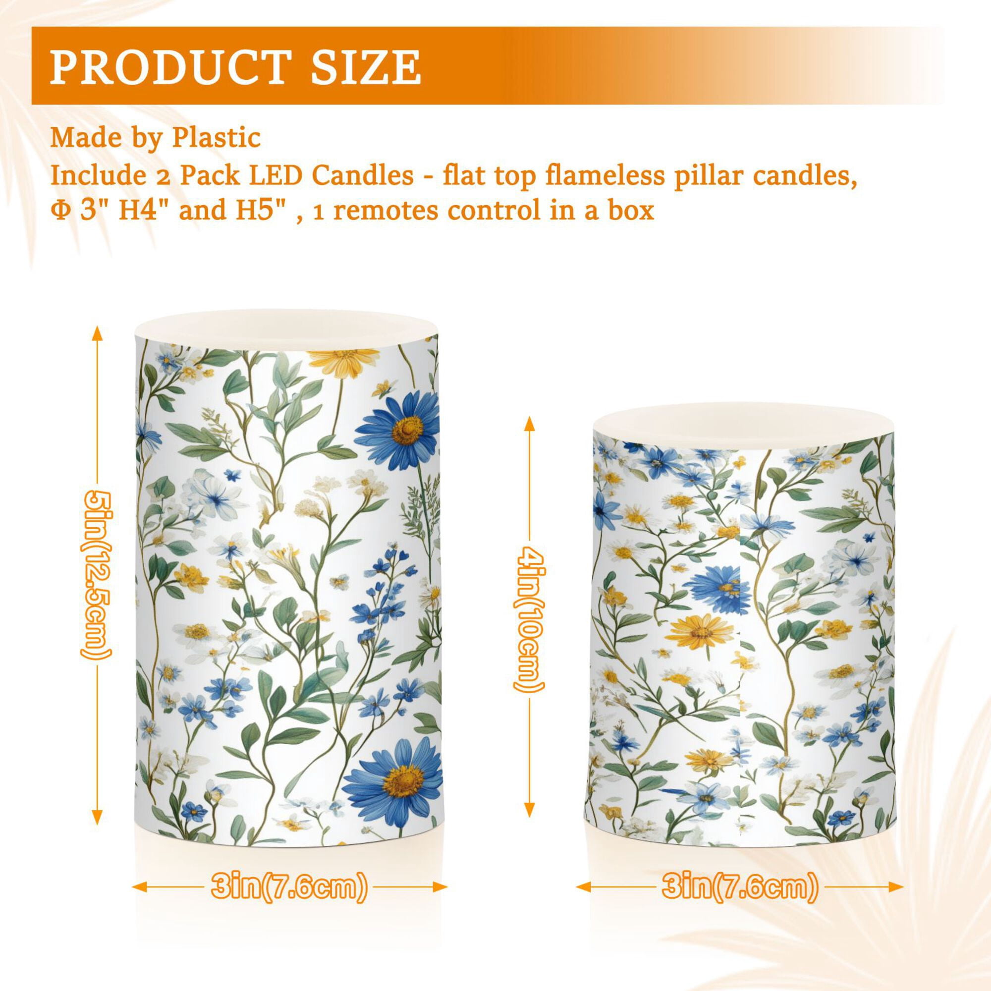 Yayeee Flameless Candles with Remote Flickering Battery Operated Multi Color Changing, Blue Floral