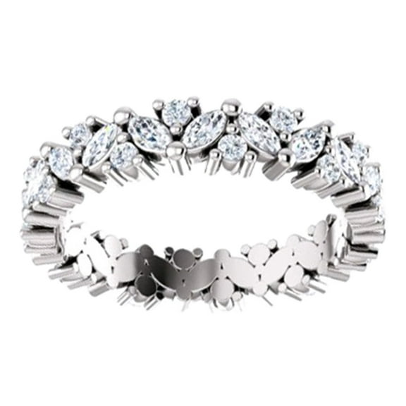 AFFY Marquise & Round Cut White Natural Diamond Eternity Band Ring In 14K Solid White Gold (1.12 Ct), Size-4