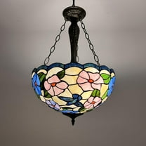 Tiffany Pendant Lights Ceiling Lights Pink Blue Stained Glass Hummingbird Flowers LED Bulbs Included for Dining Room Living Room Bedroom 16"W*16"D*60"H