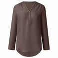 thumbnail image 4 of BLVB Women's Chiffon Blouse Roll-Up Sleeve V Neck Zipper Casual Solid Color Business Work Shirt Loose Tunic Top, 4 of 6