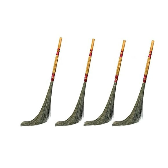 Hari Ram Gulab Rai Clean Sweep Grass Broom | With Natural Soft No Dust Grass Jadoo | Pack Of 4 | Long Handle, Phool Jhadu For Home, Pantry, Office Indoor & Outdoor Cleaning - 48inch | Best Broom