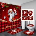 thumbnail image 2 of 4pcs Merry Christmas Shower Curtain Set,Red Farmhouse Christmas Shower Curtain,Non-Slip Bathroom Rugs,Toilet Cover,Bath Mat Winter Holiday Home Decor, 2 of 8