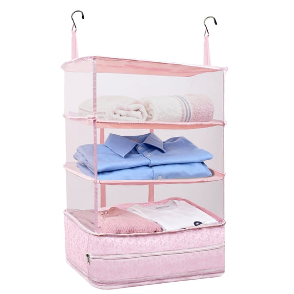 FaRest Polyester Carry on Hanging Travel Closet Organizer, Pink