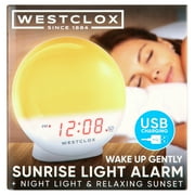 Westclox 5 White Electric Sunrise Simulator Alarm Clock with Digital LED Display and Dimmable Nightlight