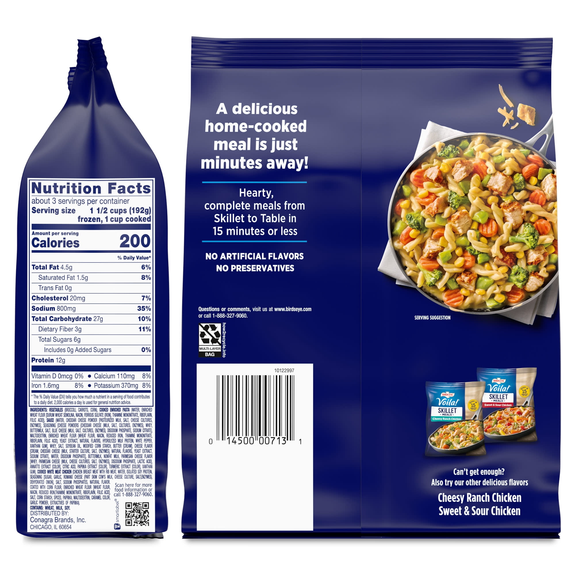 Birds Eye Voila! Three Cheese Chicken Skillet Meals, Frozen Meal, 21 oz. Bag