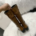 thumbnail image 5 of Bnwani Women Boots Cowboy Boots Fashion Denim Zipper High-Heel High Comfortable Leather Western Boot Brown Size 4.5, 5 of 6