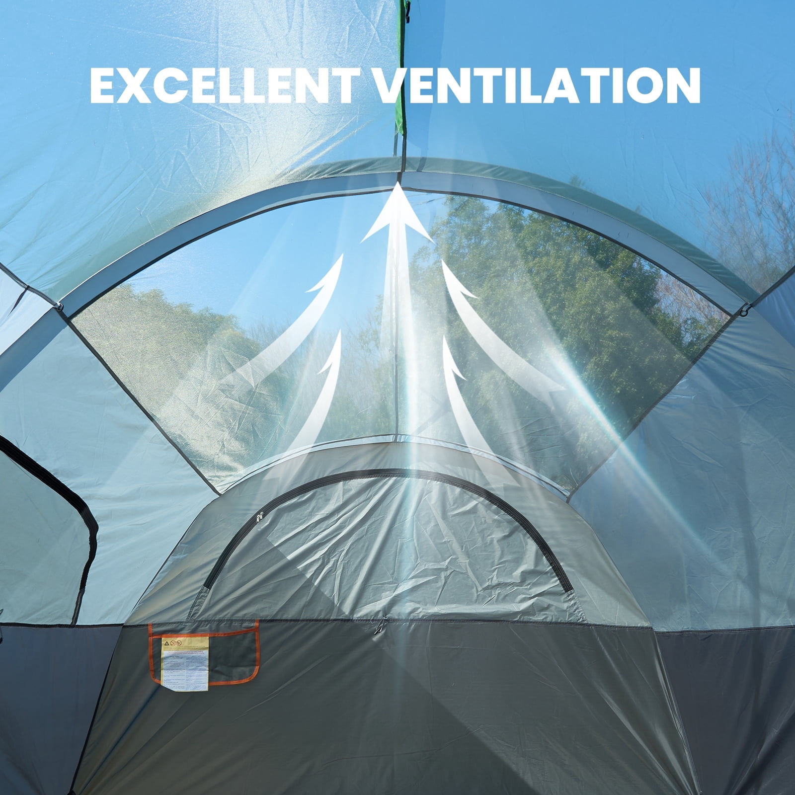 JIOABL 8 Person Camping Tent with Room Divider, Waterproof Polyester, Easy Setup, Portable with Carry Bag, Stakes & Ropes for Outdoor Camping, Gray
