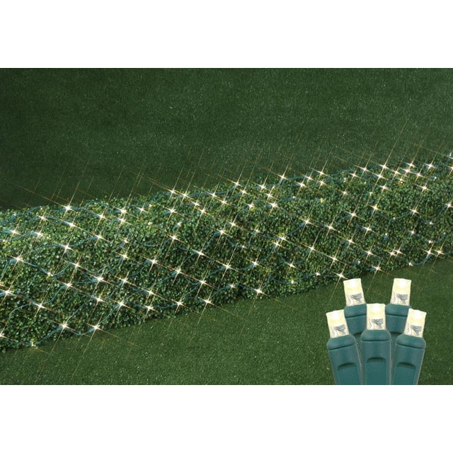 Novelty Lights 2x10 Net Lights, 100 Warm White LEDs with 4 Inch Spacing, 5mm Wide Angle Bulbs on Green Wire, Connectable End To End, Outdoor Weather Resistant Pillar and Tree Trunk Lighting