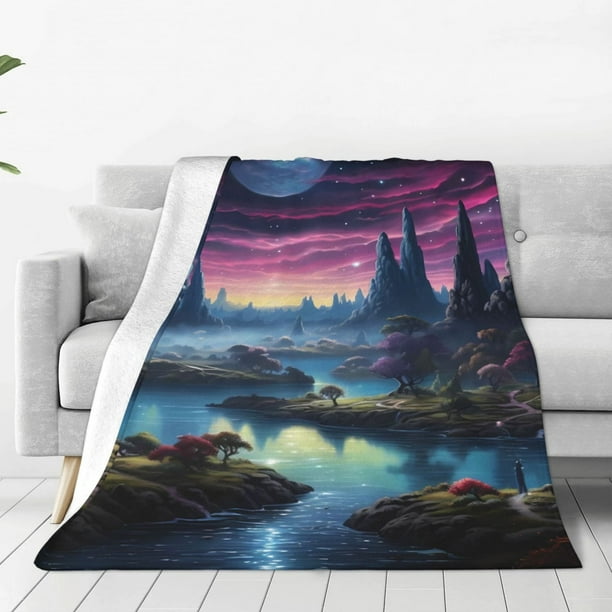 Fotbe Fantasy Landscape Starry Night Manta de Franela Acolchonada con Estampado, Súper Suave y Esponjosa, Extra Grande para Sofá, Cama, Uso Todo el Año-80"x60"