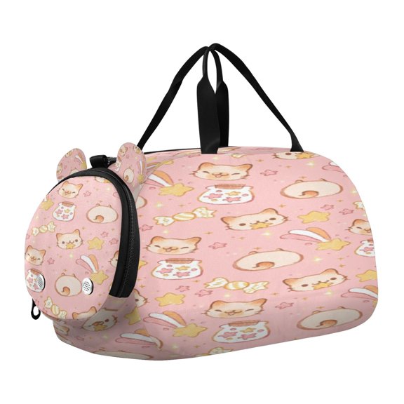 DIXRUYEE Pink Kitty Cartoon Delight Scale Duffel Bag With Ventilated Shoe Pocket & Adjustable Strap for Gym, Dance & Travel