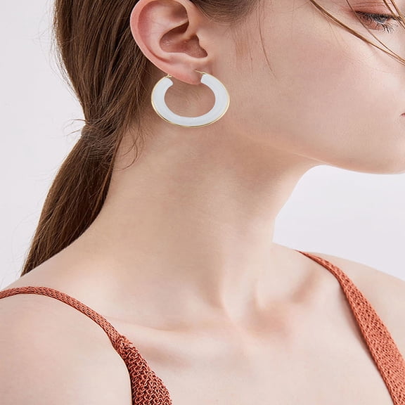1 Pair 304 Stainless Steel Hoop Earrings For Women Ring with Resin White 42mm
