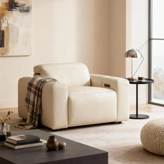 Top Grain leather Dual Power Extra-Wide Seat Recliner with Zero-Gravity, Hidden Extendable Footrest