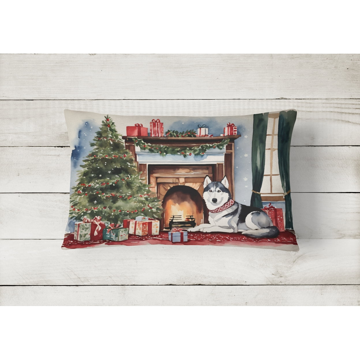 Siberian Husky Cozy Christmas Throw Pillow 12 in x 16 in