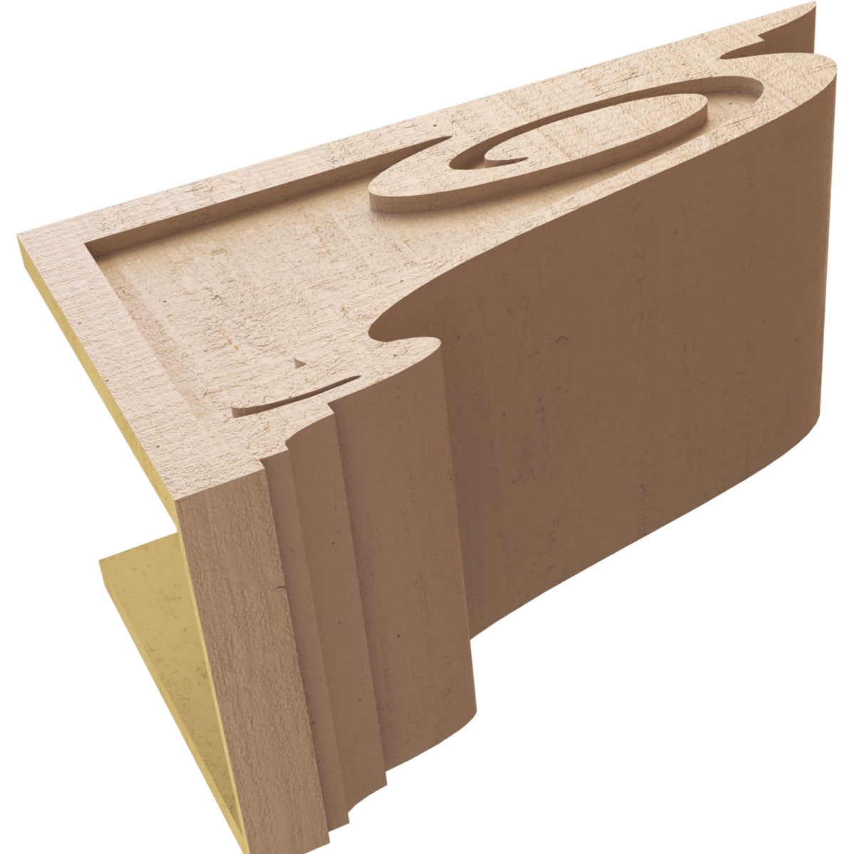 12"W x 24"D x 12"H Wide Scroll Rough Cedar Woodgrain TimberThane Corbel, Primed Tan