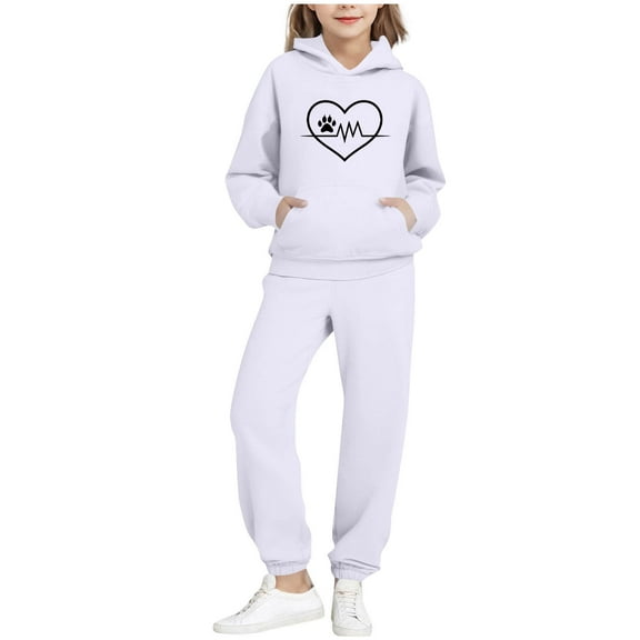 Girls Pullover Sweatsuit Casual Sweatpants Loungewear Set Long Sleeve Tracksuit Workout Sets Kids Clothes 2-14 Years