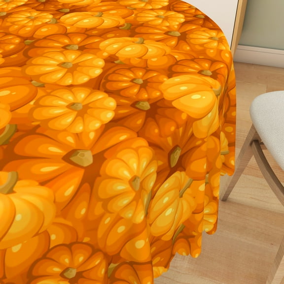Lfeey Pumpkin Thanksgiving Round Tablecloth, Waterproof Wipeable Kitchen Table Decoration, Picnic Party, 60 inch