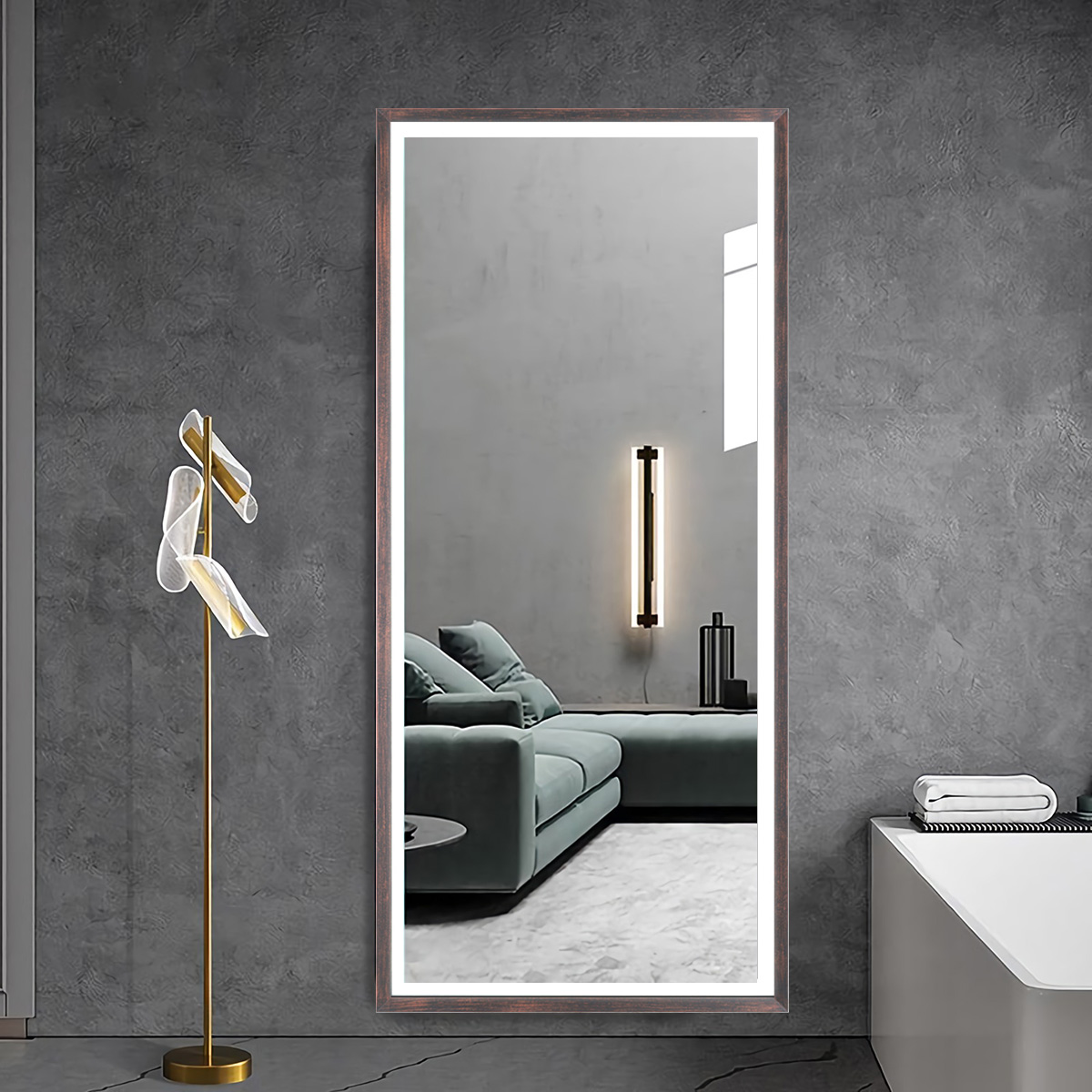 Led Full Length Mirror Wall Mounted Lighted Floor Mirror Dressing