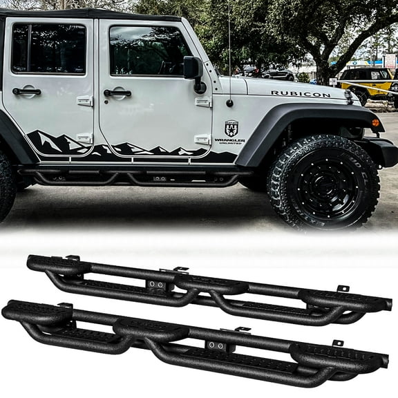 Vijay Running Boards Compatible with 2007-2017 Jeep Wrangler JK 4-Door A Pair Bolt-on Side Steps Rails Steel Nerf Bars